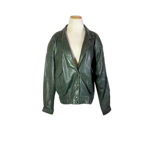 Vintage 1980s West Bay Sport Leathers Size 16 Lamb Leather Jacket Green